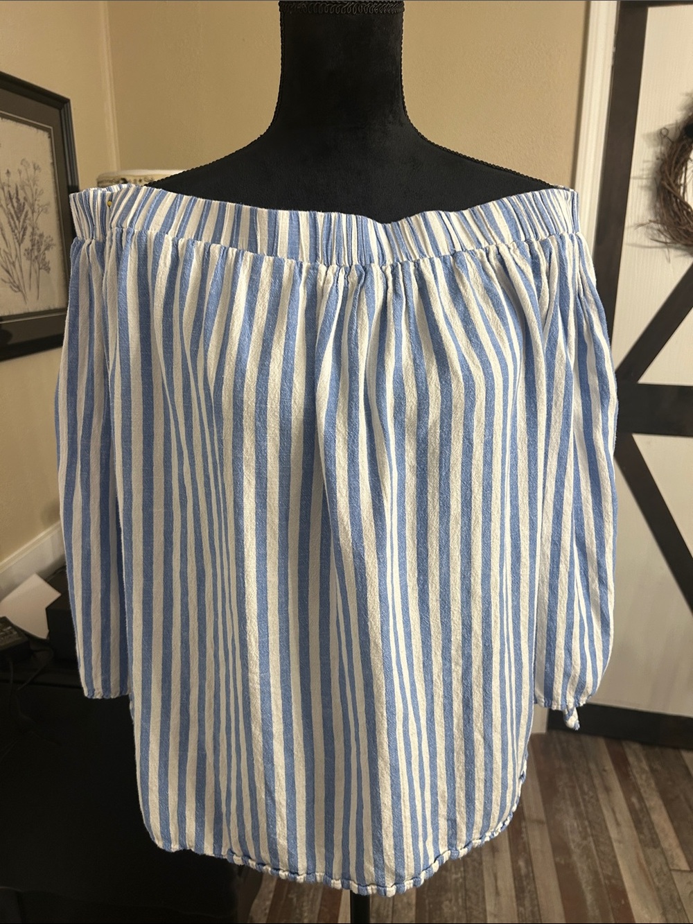 Old Navy Blue and White Striped Off-Shoulder Top